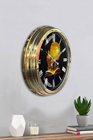 Hediyelik 40 Cm Gold Metal Kitap - Insan Duvar Saati