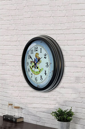 Hediyelik 40 Cm Siyah Metal Çocuk Duvar Saati