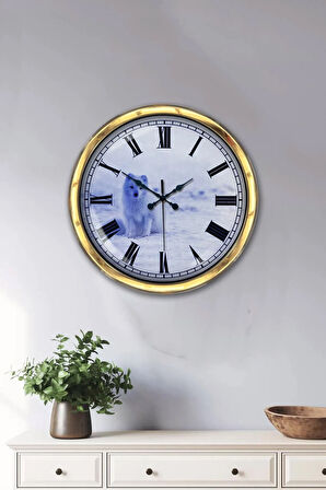 Hediyelik 40 Cm Gold Metal Hayvan Duvar Saati