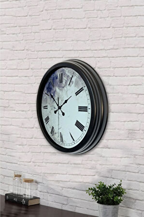 Hediyelik 40 Cm Siyah Metal Eskitme Duvar Saati