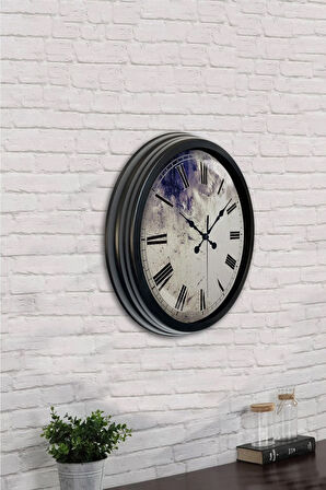 Hediyelik 40 Cm Siyah Metal Eskitme Duvar Saati