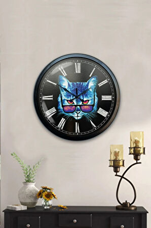 Hediyelik 40 Cm Siyah Metal Kedi Duvar Saati