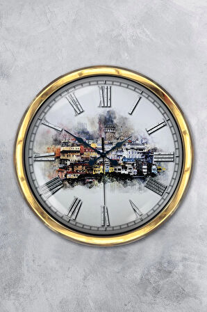 Hediyelik 40 Cm Gold Metal Istanbul Duvar Saati