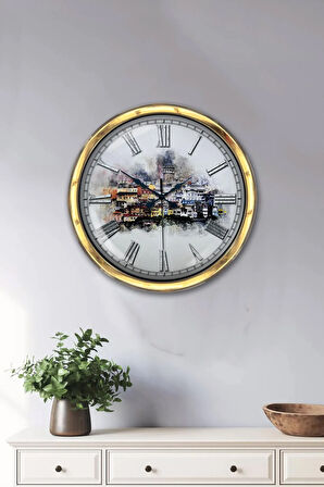 Hediyelik 40 Cm Gold Metal Istanbul Duvar Saati