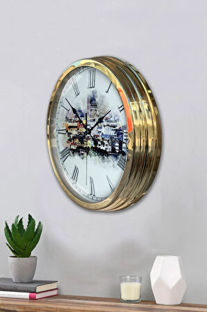 Hediyelik 40 Cm Gold Metal Istanbul Duvar Saati