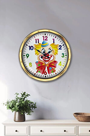Hediyelik 40 Cm Gold Metal Palyaço Duvar Saati