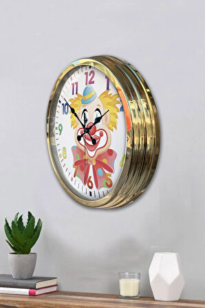 Hediyelik 40 Cm Gold Metal Palyaço Duvar Saati