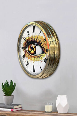 Hediyelik 40 Cm Gold Metal Göz Duvar Saati