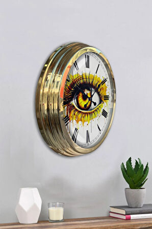 Hediyelik 40 Cm Gold Metal Göz Duvar Saati