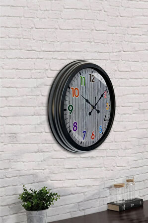 Hediyelik 40 Cm Siyah Metal Çocuk Duvar Saati