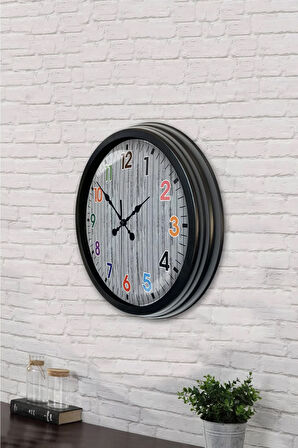 Hediyelik 40 Cm Siyah Metal Çocuk Duvar Saati