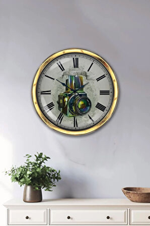 Hediyelik 40 Cm Gold Metal Fotoğraf Duvar Saati