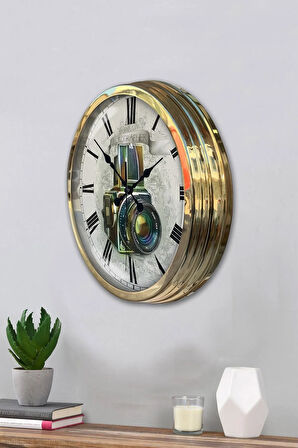 Hediyelik 40 Cm Gold Metal Fotoğraf Duvar Saati