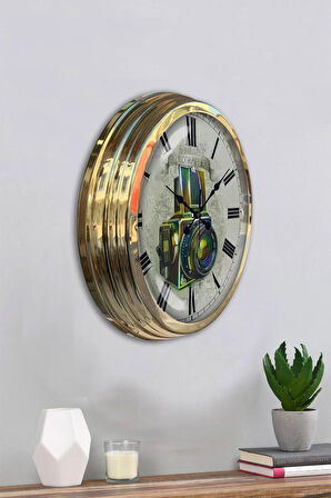 Hediyelik 40 Cm Gold Metal Fotoğraf Duvar Saati