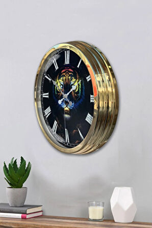 Hediyelik 40 Cm Gold Metal Hayvanlar Duvar Saati