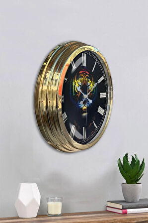 Hediyelik 40 Cm Gold Metal Hayvanlar Duvar Saati