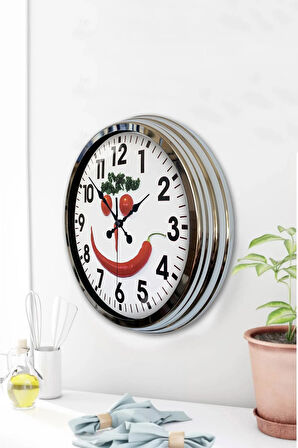 Hediyelik 40 Cm Krom Metal Mutfak Duvar Saati