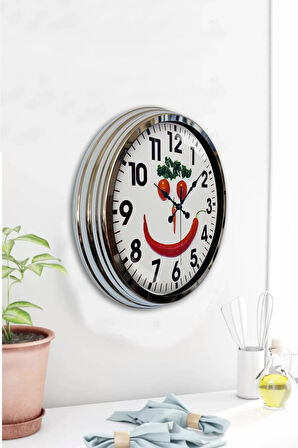 Hediyelik 40 Cm Krom Metal Mutfak Duvar Saati