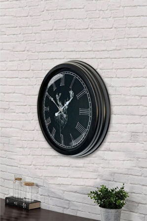 Hediyelik 40 Cm Siyah Metal Hayvanlar Duvar Saati