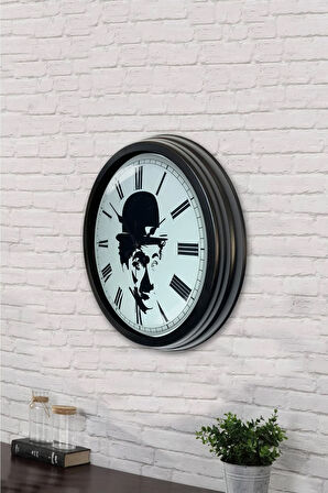 Hediyelik 40 Cm Siyah Metal Çarli Çaplin Duvar Saati