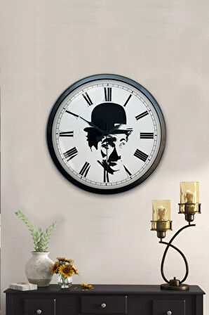 Hediyelik 40 Cm Siyah Metal Çarli Çaplin Duvar Saati
