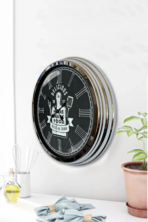 Hediyelik 40 Cm Krom Metal Mutfak Duvar Saati