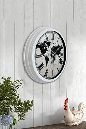 Hediyelik 40 Cm Beyaz Metal Harita Duvar Saati