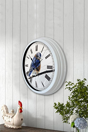 Hediyelik 40 Cm Beyaz Metal Bird Duvar Saati