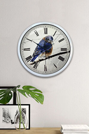 Hediyelik 40 Cm Beyaz Metal Bird Duvar Saati
