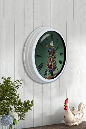 Hediyelik 40 Cm Beyaz Metal Vazolu Çiçek Duvar Saati