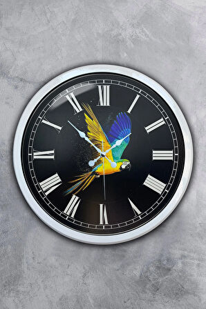 Hediyelik 40 Cm Beyaz Metal Papağan Duvar Saati