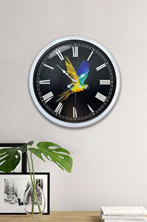 Hediyelik 40 Cm Beyaz Metal Papağan Duvar Saati