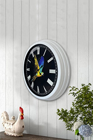 Hediyelik 40 Cm Beyaz Metal Papağan Duvar Saati