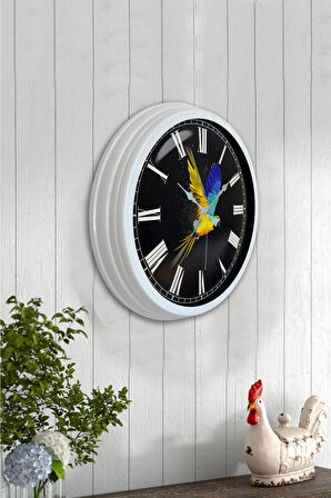 Hediyelik 40 Cm Beyaz Metal Papağan Duvar Saati