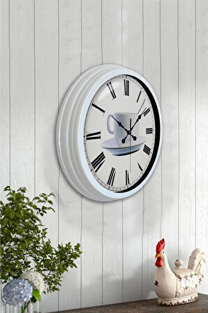 Hediyelik 40 Cm Beyaz Metal Kahve Duvar Saati