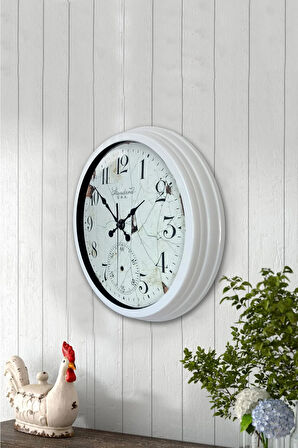 Hediyelik 40 Cm Beyaz Metal Eskitme Duvar Saati