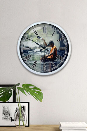 Hediyelik 40 Cm Beyaz Metal Doğal Yaşam Duvar Saati