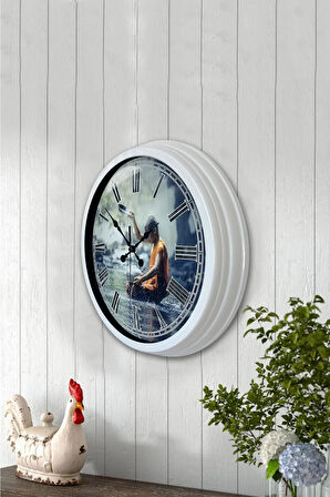 Hediyelik 40 Cm Beyaz Metal Doğal Yaşam Duvar Saati