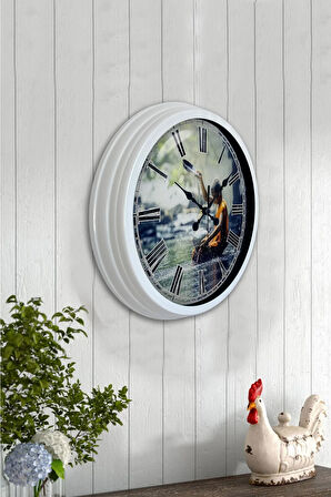 Hediyelik 40 Cm Beyaz Metal Doğal Yaşam Duvar Saati