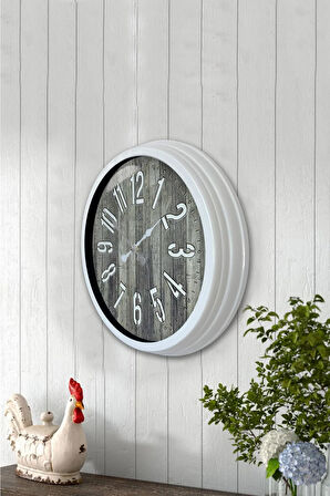 Hediyelik 40 Cm Beyaz Metal Eskitme Duvar Saati