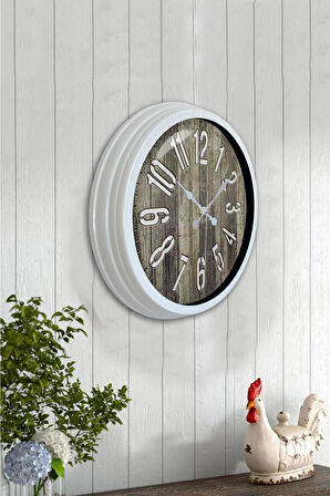 Hediyelik 40 Cm Beyaz Metal Eskitme Duvar Saati