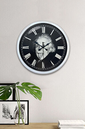 Hediyelik 40 Cm Beyaz Metal Albert Einstein Duvar Saati