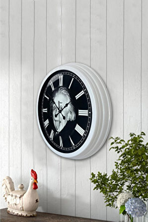 Hediyelik 40 Cm Beyaz Metal Albert Einstein Duvar Saati