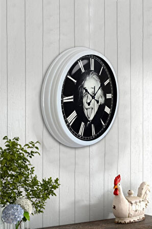 Hediyelik 40 Cm Beyaz Metal Albert Einstein Duvar Saati