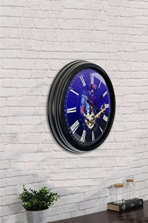 Hediyelik 40 Cm Siyah Metal Gitarist Duvar Saati