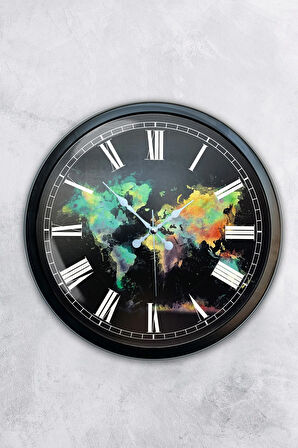 Hediyelik 40 Cm Siyah Metal Harita Duvar Saati