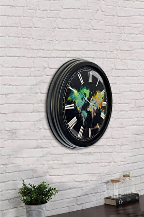 Hediyelik 40 Cm Siyah Metal Harita Duvar Saati