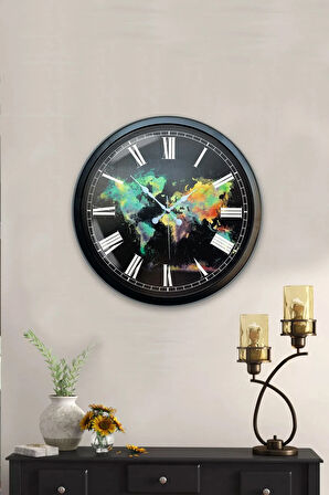 Hediyelik 40 Cm Siyah Metal Harita Duvar Saati