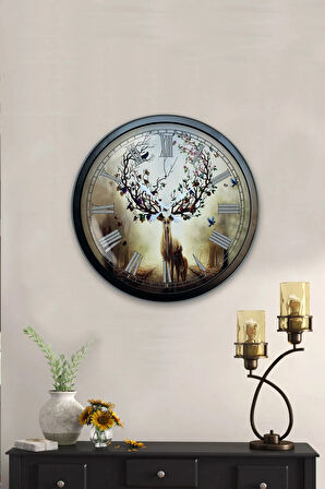 Hediyelik 40 Cm Siyah Metal Geyik Duvar Saati