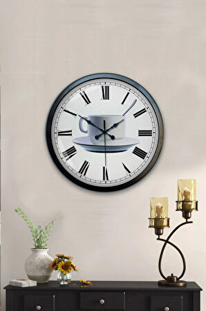 Hediyelik 40 Cm Siyah Metal Kahve Duvar Saati